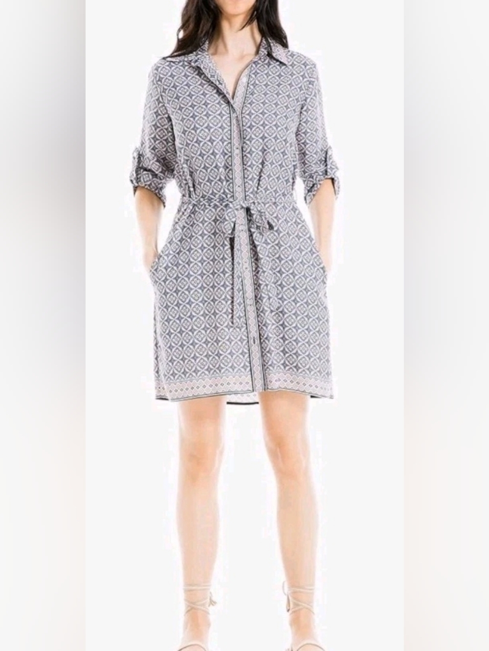 Max Studio Women's Collared Short Dress Without Waist Tie NO BELT Size MEDIUM